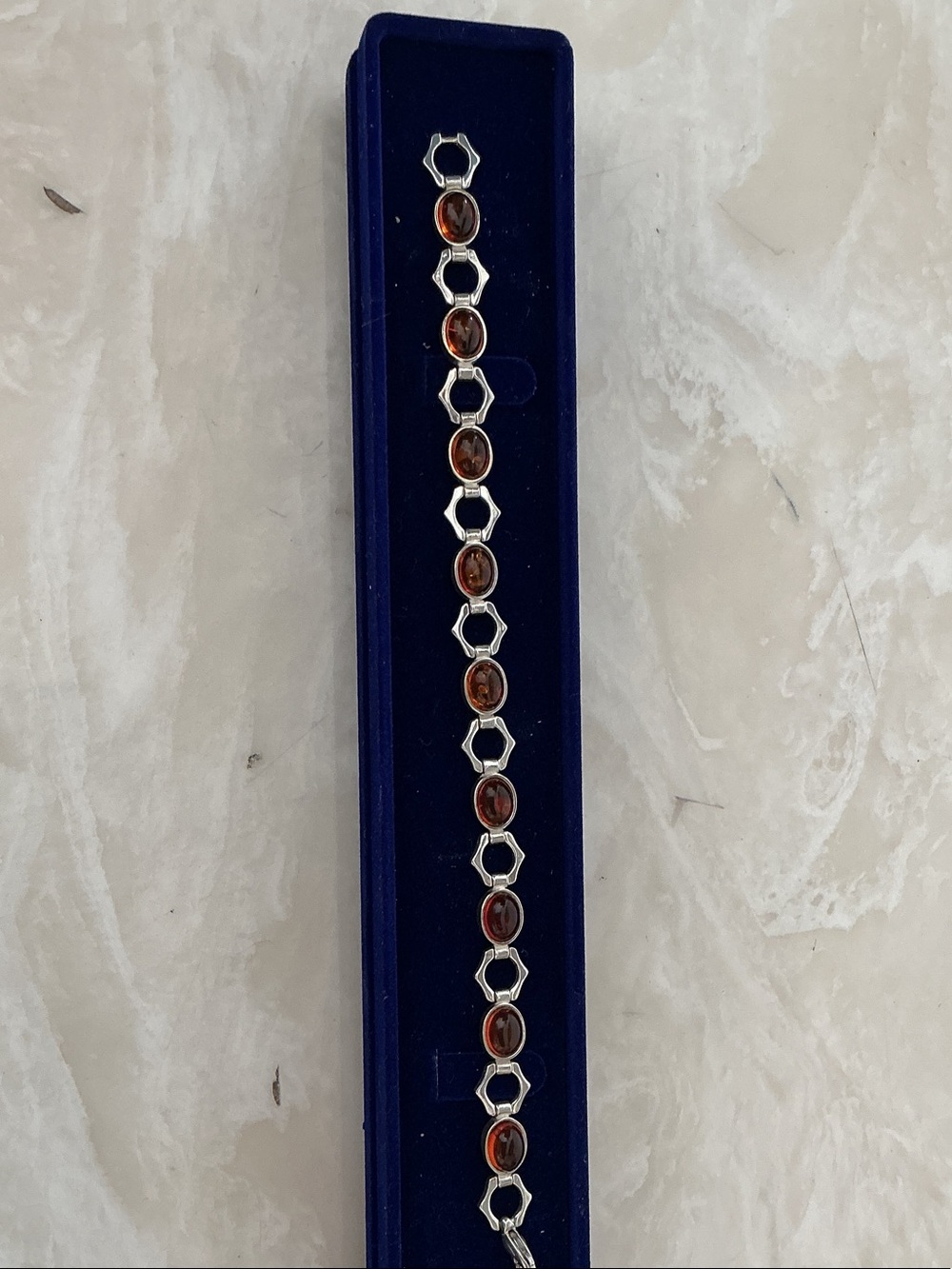 Sterling Silver Amber Link Bracelet - Brown Amber